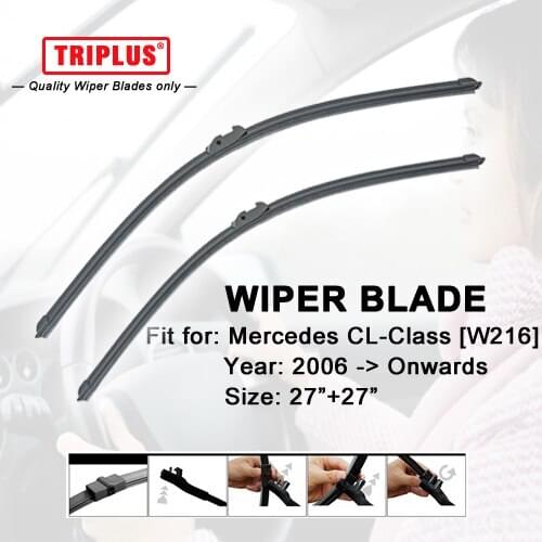Wiper Blade for Mercedes Benz CL Class W216 (2006-Onwards) 1set 27"+27",Flat Aero Beam Windscreen Wiper Frameless Soft Blades