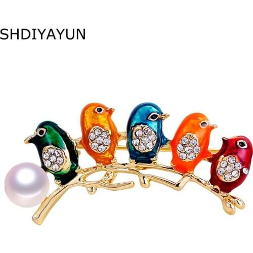 SHDIYAYUN Pearl Brooch Enamel Bird Brooch Simple Pins for Women Animal Brooches Natural Freshwater Pearl Jewelry Dropshipping