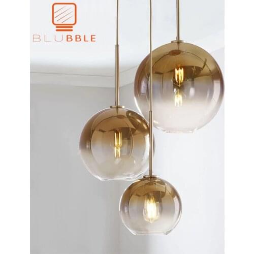 BLUBBLE Modern Pendant Light Silver Gold Gradient Glass Ball Hanging Lamp Hanglamp Kitchen Light Fixture Dining Living Room