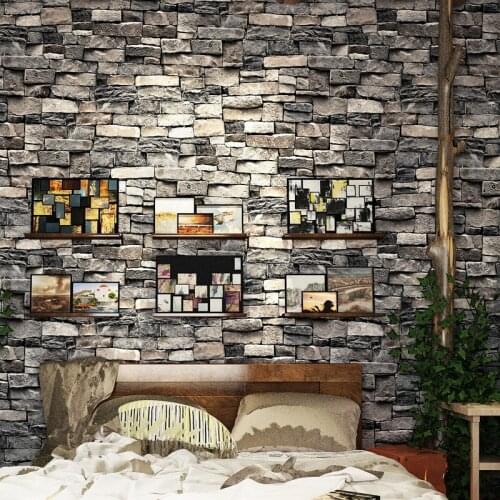 Waterproof 3d Wall Paper Brick Stone Rustic Effect Self-adhesive PVC Wall Sticker Living Room Kitchen Bathroom Retro Home Decor
