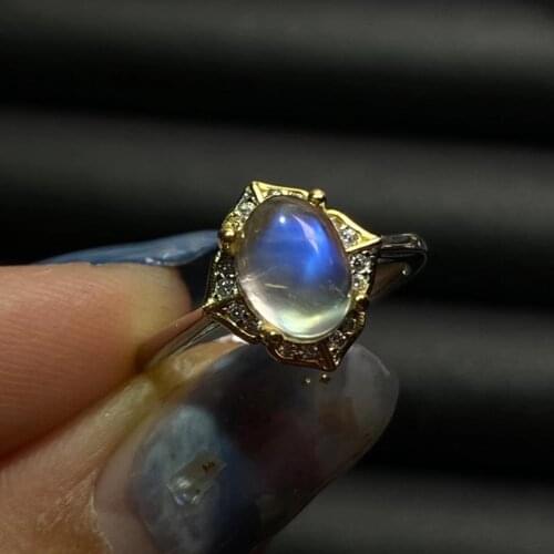 High Quality Two Tone plating 14K Yellow Gold Plating In 925 Sterling Silver 6x8mm Natural Moonstone Ring