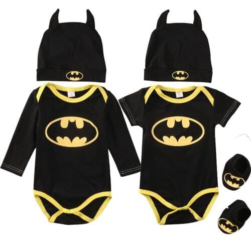Wallarenear 0-24M Newborn Infant Baby Boys Rompers Short Long Sleeve Cotton Soft Jumpsuit +Shoes+Hat 3Pcs Outfit Clothes Set