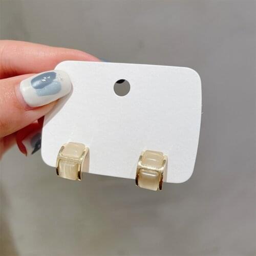 MENGJIQIAO Fashion Elegant Cute Opal Stud Earrings For Women Girls Metal Curve Oorbellen Jewelry Gifts