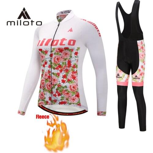 Miloto Lady Cycling Long Sleeve Jersey Set Women Thermal Fleece Riding Cycling Clothes Ropa Ciclismo Road Mountain bike suits