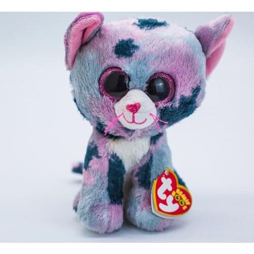 15CM Ty Beanie Lindi Glittery Pink Eyes Lilac Coloured Patches Cat Cute Soft Plush Animal Doll Toy Decor Kids Toys Birthday Gift
