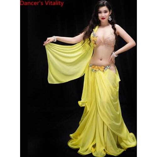New Performance Dancewear Clothes Bellydance set B/C Cup Chiffon Long Skirt Women Professional Belly Dance Costume Set