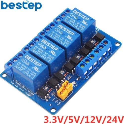 3.3V 5V 12V 24V 4 Channel Relay Module High and low Level Trigger Dual Optocoupler Isolation Relay Module