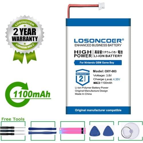 LOSONCOER Battery OXY-003 1100mAh 3.8V Rechargeable Lithium-ion Battery Kit Pack For Nintendo GBM Game Boy Micro Batteries