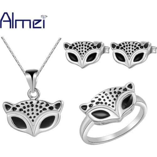 Almei Leopard Rose /GoldColor Jewelry Sets Enamel Necklace for Fashion Woman New Silver Rings Earrings for Female Set Gift T185