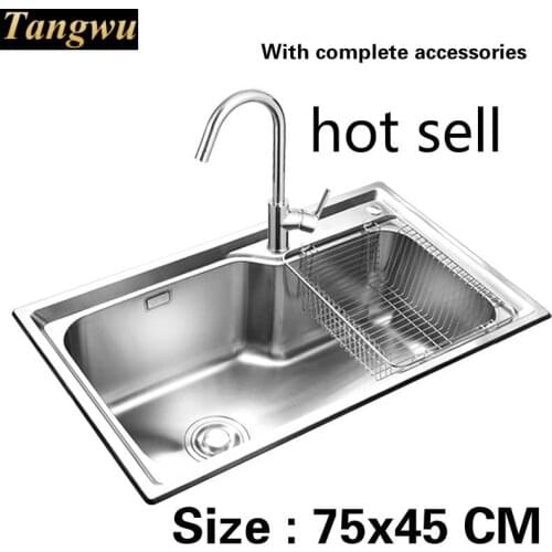 Free shipping kitchen sink 0.8mm food grade 304 stainless steel standard single slot vogue hot sell 75x45 CM