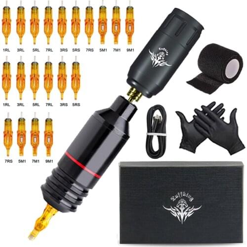 Wireless Tattoo Machine Professional Wireless Tattoo Machine Kit with Cartridge Needles Permanent Makeup Tattoo Machine Supplies