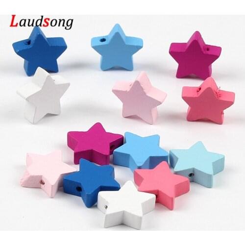 19x20mm 40pcs/lot Multicolor Wood Star Shape Wooden Beads For DIY Jewelry Loose Spacer Beads Hand Made Necklace Making