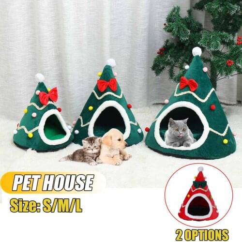 Pet House Cat Christmas Tree Shape Bed Dog Nest Puppy Cave Washable Cat Mat Warm Soft Winter Cat House Pet Supplies Pet Bed