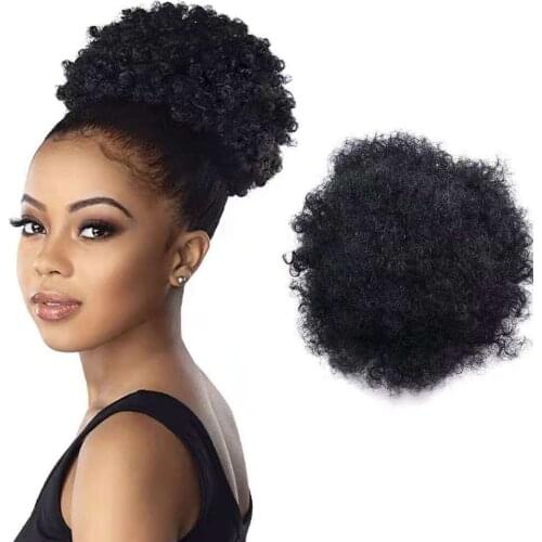 YiHan Synthetic Short Afro Puff Hair Bun High Temperature Drawstring Pony Tail Clip in Hair Extension Kinky Puff Hair Bun