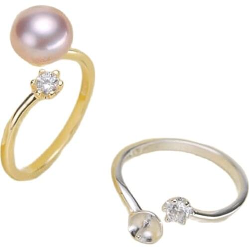 Classic Rings Resizable Design Rings Base 925 Silver Pearl Rings Settings Women DIY Pearl Rings Accessory No Pearl