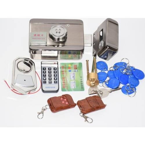 2 remote controls electric lock kit DC12V integrated RFID card electronic gate door locks reading &rotating open