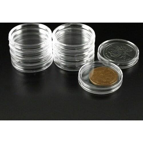 100pcs/box 27mm / 30mm round boxed coin collection box Transparent plastic storage box Commemorative coin protection box