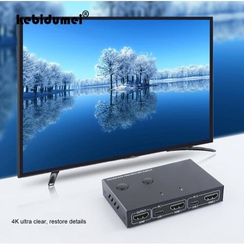 Kebidumei 4K 2 Port USB Switch Splitter Box HDMI-compatible KVM Switcher For Sharing Printer Keyboard Mouse KVM Switch HDMI