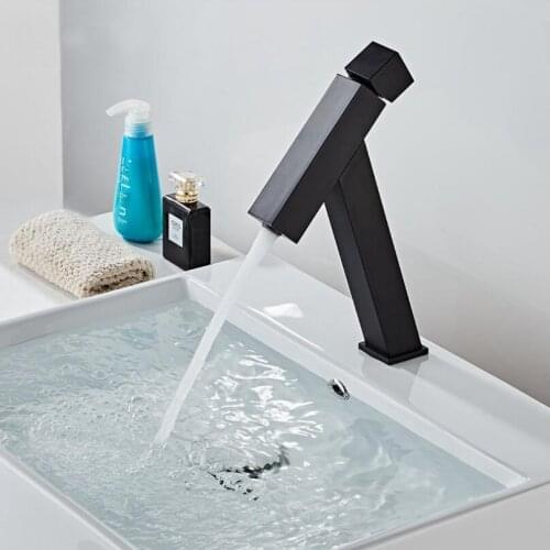 Brass High-grade Square Faucet Black Baking Paint / Chrome Plating Faucet Bathroom Basin Hot And Cold Water Mixing Tap
