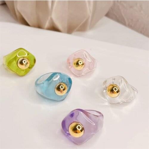 Fashion Transparent Colorful Acrylic Geometric Rhombus Finger Rings Cute Lovely Alloy Bead Flower Rings For Women Jewelry gifts