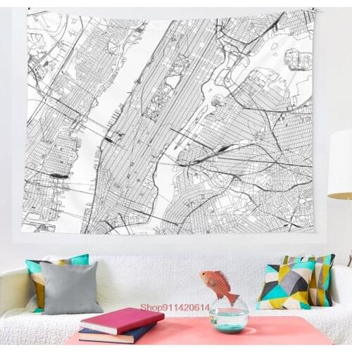 New York White Map tapestry Art Wall Hanging Tapestries for Living Room Decor