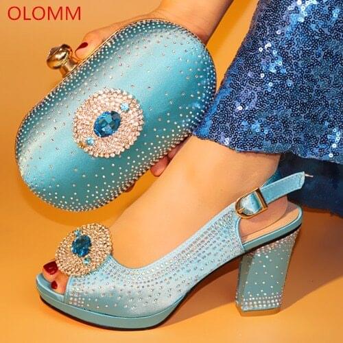OLOMM Sky blue Fashion African Shoes and Bag Set Italian Shoes with Matching Bag High Quality Women Shoe and Bag To Match .L-21