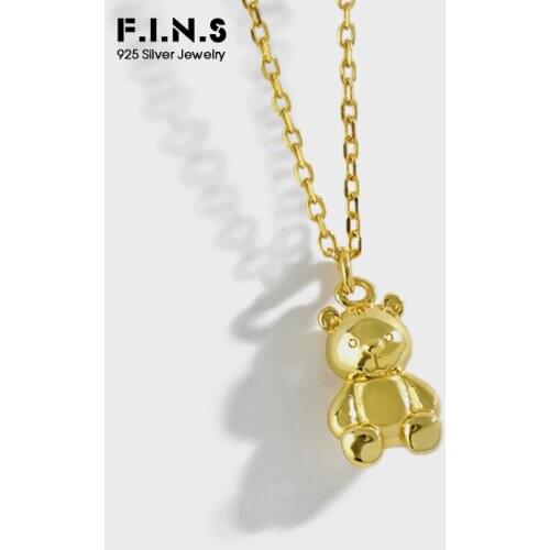 F.I.N.S 100% S925 Sterling Silver Necklace INS Chic Cartoon Lovely Small Bear Doll Necklace Clavicle Chain Pendants Necklace