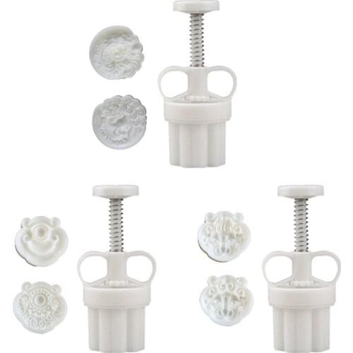 Plastic Mooncake Mold 75g Cookie Cutter with 2 Stamps Hand Press Green Bean Pastry Mould DIY Bakeware