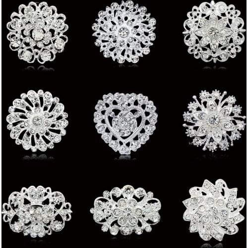 Plated Rhinestone Crystal Clear Brooches Pins For Women Romantic Wedding Bridesmaid Brooch Bouquet DIY AccessoriesAB0