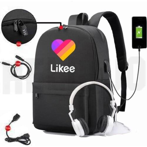 Russia "LIKEE 1 (Like Video)" Backpack Zipper USB Charging Pink Bags Men Anti-theft Likee App Bag School Bags for Teenage Girls