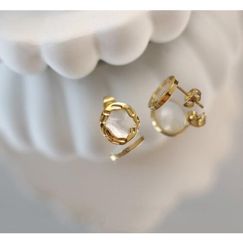 Amaiyllis 18K Gold Vintage Irregular Meteorite Mother of Pearl White Shell Earring Stud Handmade Fashion Earrings For Women