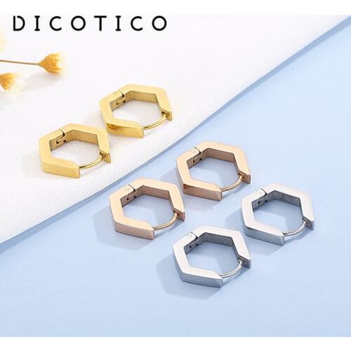 Hexagon Earrings Simple Cuff Hoop Earrings For Women Tri-Color Stainless Steel Mujer Aretes Fashion Feminine Girls Jewelry 2021
