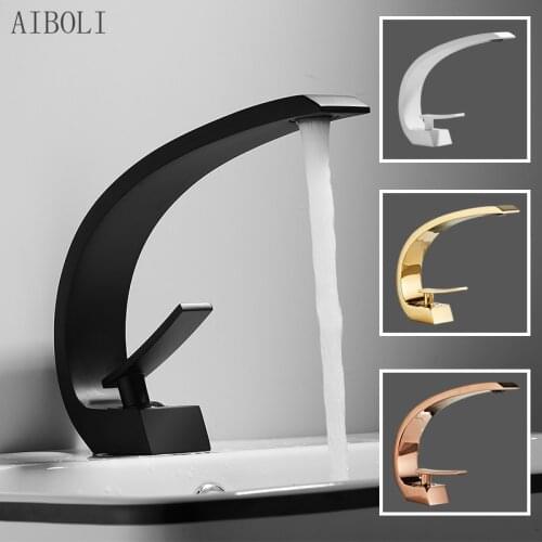 Basin Faucet Modern Bathroom Mixer Tap Black/Gold Wash Basin Faucet Single Handle Hot and Cold Waterfall Faucet