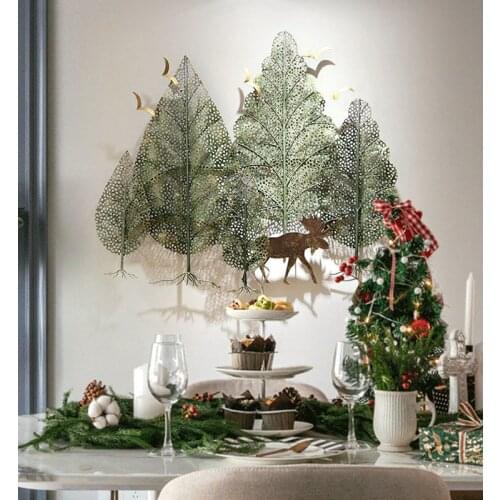 Modern Wrought Iron Plant Forest Wall Hanging Crafts Hotel Corridor 3D Wall Sticker Ornaments Home Bedroom Wall Mural Decoration