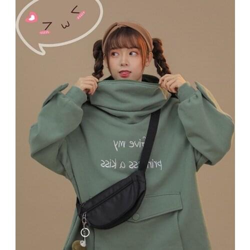 Women Autumn Thick Loose Sweatshirt Harajuku Letters Printed Lovely Frog Casual Hooded Hoodies Pullover Female Thicken