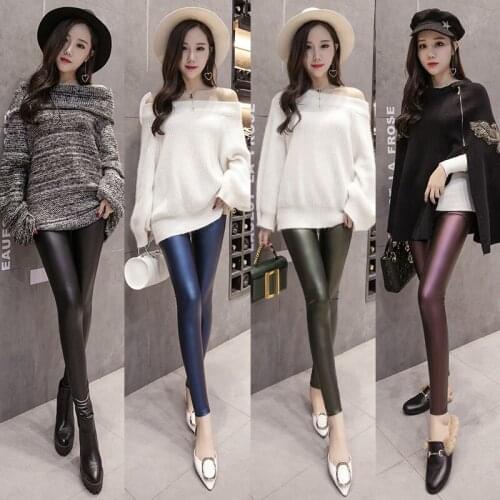 PU Leather Pants Women Elastic Trousers Plus Size 3XL Winter Warm Velvet Slim Pencil Pants high waist Leggings Spring