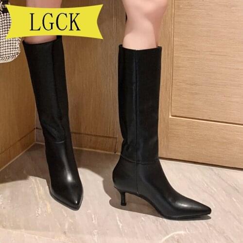 Plus Size 34-40 High Quality Pointed Toe Knee-High Zipper Sexy Luxury High Heel Shoes Women Footwear Fashion Winter Boots Black