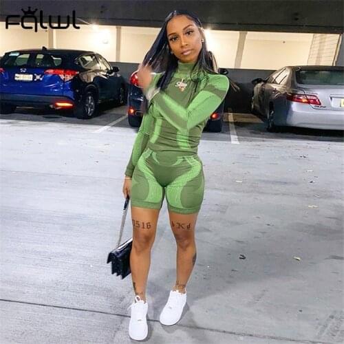 FQLWL Steetwear Print 2021 Summer 2 Two Piece Set Womens Matching Sets Outfits T Shirt Biker Shorts Tracksuit Sweat suits Women