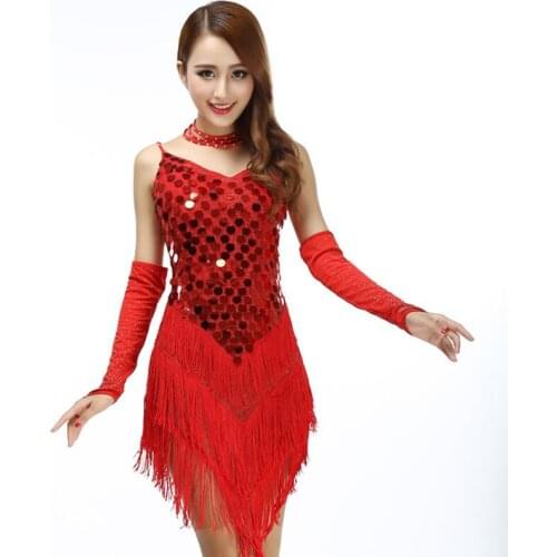 Sexy Women Competition Dance Dress Shining Sequined Fringed Latin Tango Club Costumes Rumba Samba Slip women Party Dress