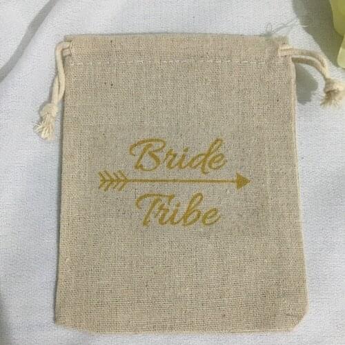 Gold Bride tribe wedding Hangover Kit jewelry favor muslin Bags Bachelorette hen bridal shower Champagne Party gift bag
