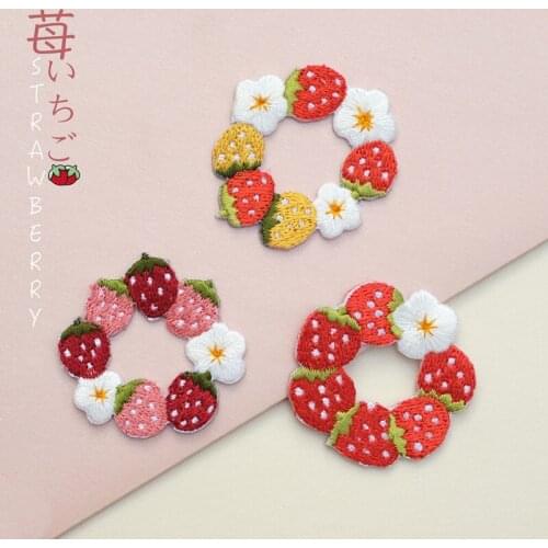 1PC Sweet Strawberry Donut fabric patches Embroidery Iron On food patch Applique Clothes Quality plants sticker DIY Applique