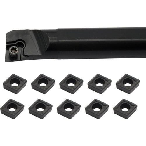 10PCS CCMT060204 TM PC4125 Carbide Inserts + 1PC S12M SCLCR06 Internal Turning Tool Holder CNC Lathe Cutter Tool Set For Steel