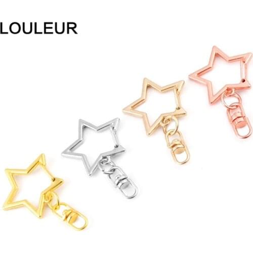 10pcs New Cute Star Pentagram Hollow Key Chain Key Ring keychain DIY Accessories Lobster Clasp Jewelry Findings Wholesale