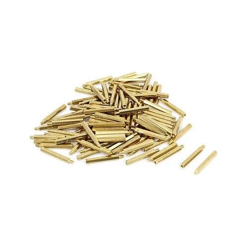 100(+-2%)Pcs M2x20 Brass Column Male Hexagon Stand-off Spacers 3mm Thread Length M2x20+3mm