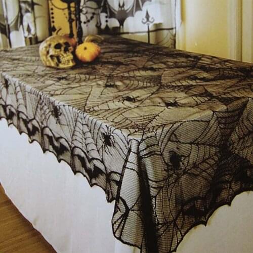 120x240cm Spider Web Black Lace Tablecloth Halloween Party Decoration Props Horror Spider Bat Table Cloth Event Party Supplies