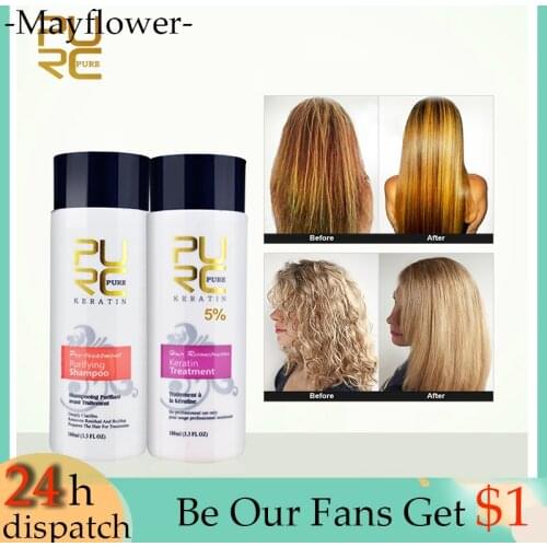 2PCS/Set Pure Brazilian Keratin Hair Repair And Straighten Damage Hair Products Brazilian Keratin Treatment + Purifying Shampoo