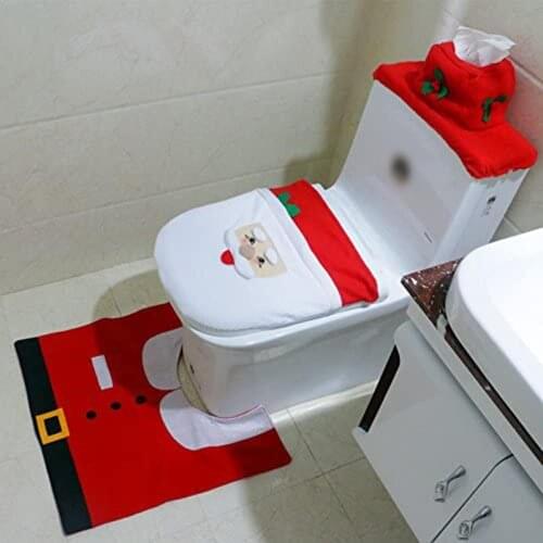2020 New 3 PCS/Set Christmas Decorations Homehold Christmas Festive Toilet Seat Cover Tank Rug Bathroom Decoration Set Luck Gift