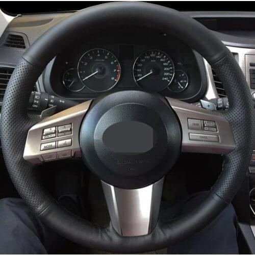 Car Products DIY Black Genuine Leather Car Steering Wheel Cover For Subaru Outback 2010 2011 2012 Legacy 2009 2010 2011 2012