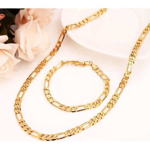 Bangrui 50cm & 21cm Jewelry Sets Mens Fashion Jewelry Trendy Gold 7MM Curb Link Chain Brazil Bracelet Necklace Set Wholesale