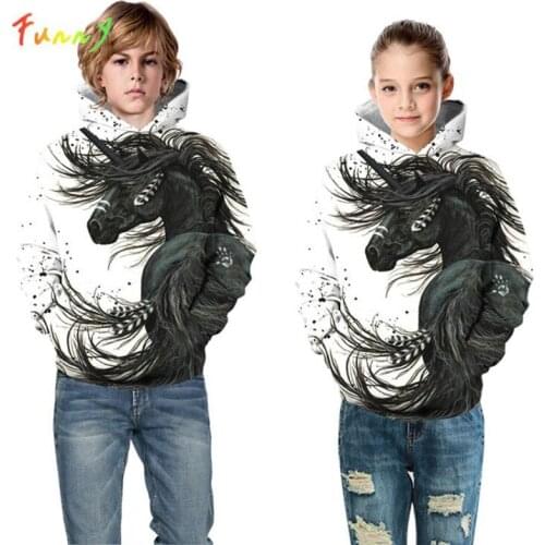 White Horse Unicorn Hoodie Sweatshirt Hooded Costume Long Sleeve Girls Hoodies Kids Streetwear Fall Casual Toddler Girl Clothes